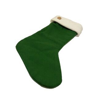 Christmas Holiday 17" Green Wool Blend Hanging Stocking White Trim and Button